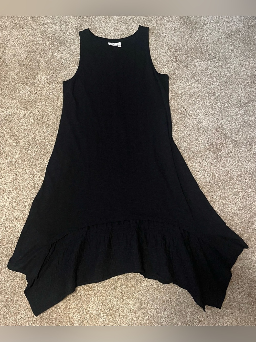 LOGO by Lori Goldstein Black Slub Knit Sleeveless Dress with Eyelet Hem Size XL